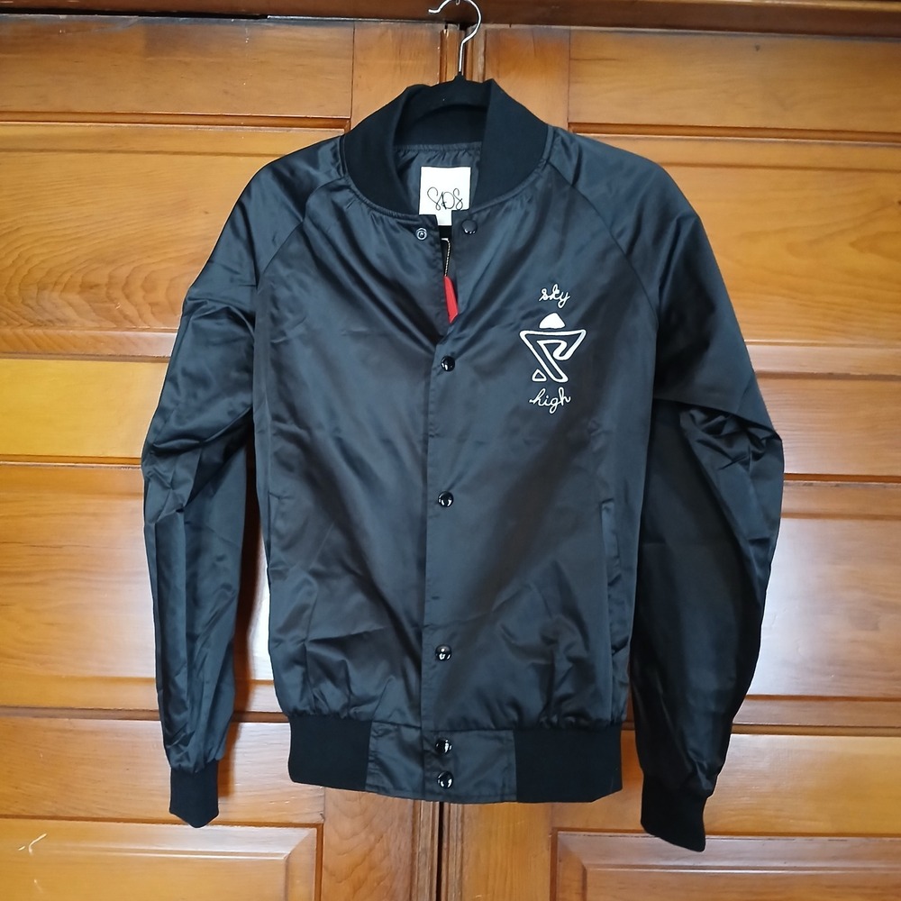 *NEW* Hotel 1171  "Sky High" Embroidered Black Satin Bomber Jacket‎  -  SZ XS